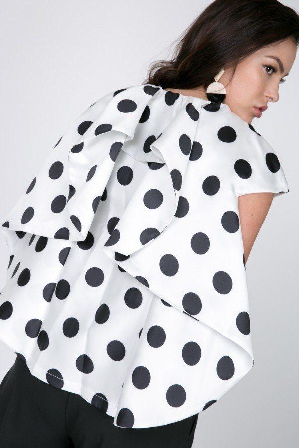 Cascade Ruffle Detail Polka Dot Print Top - Absolute Fashion 2020
