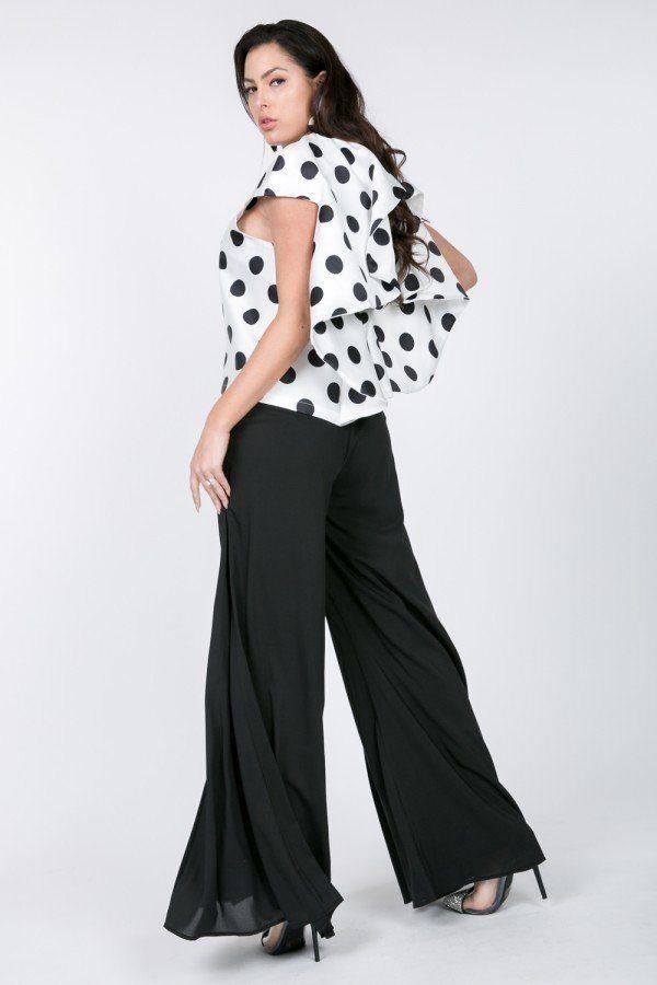 Cascade Ruffle Detail Polka Dot Print Top - Absolute Fashion 2020