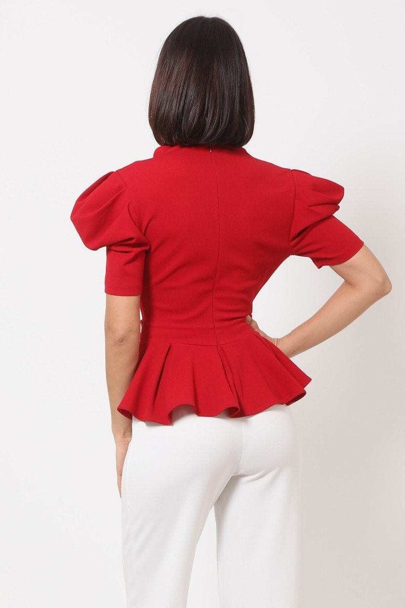 Draped Puff Shoulder Fashion Top With G Buckle Detail - Absolute Fashion 2020