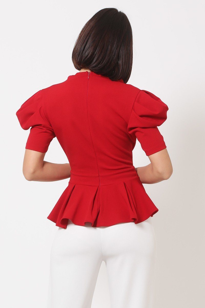 Draped Puff Shoulder Fashion Top With G Buckle Detail - Absolute Fashion 2020