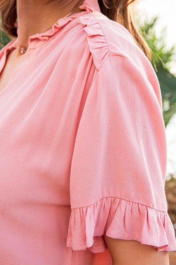 Ruffle Mock Notched Neck Short Sleeve Solid Top - Absolute Fashion 2020