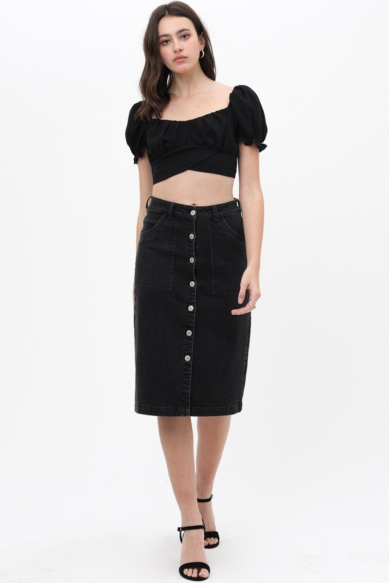 Denim Mid Thigh Length Skirt With Button Down Front Detail - Absolute Fashion 2020