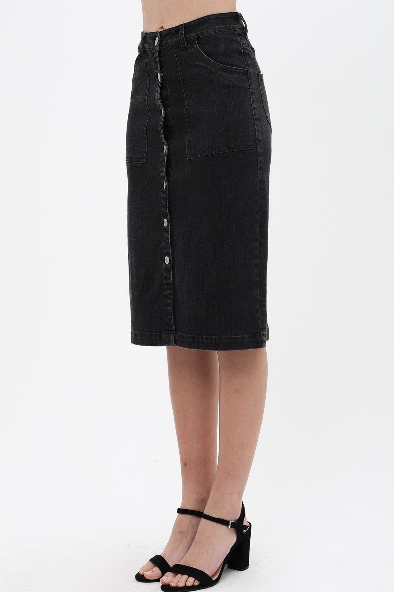 Denim Mid Thigh Length Skirt With Button Down Front Detail - Absolute Fashion 2020