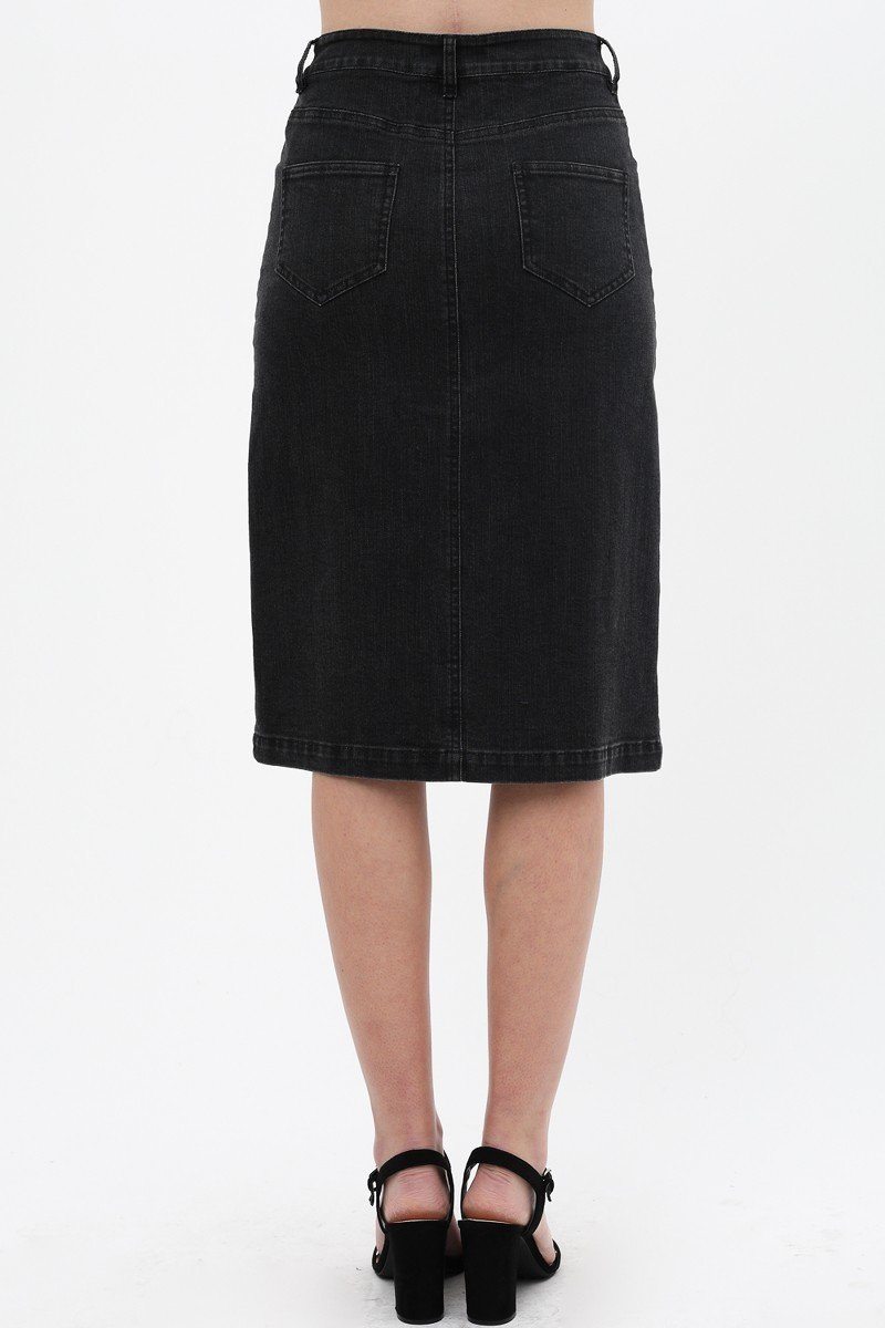 Denim Mid Thigh Length Skirt With Button Down Front Detail - Absolute Fashion 2020