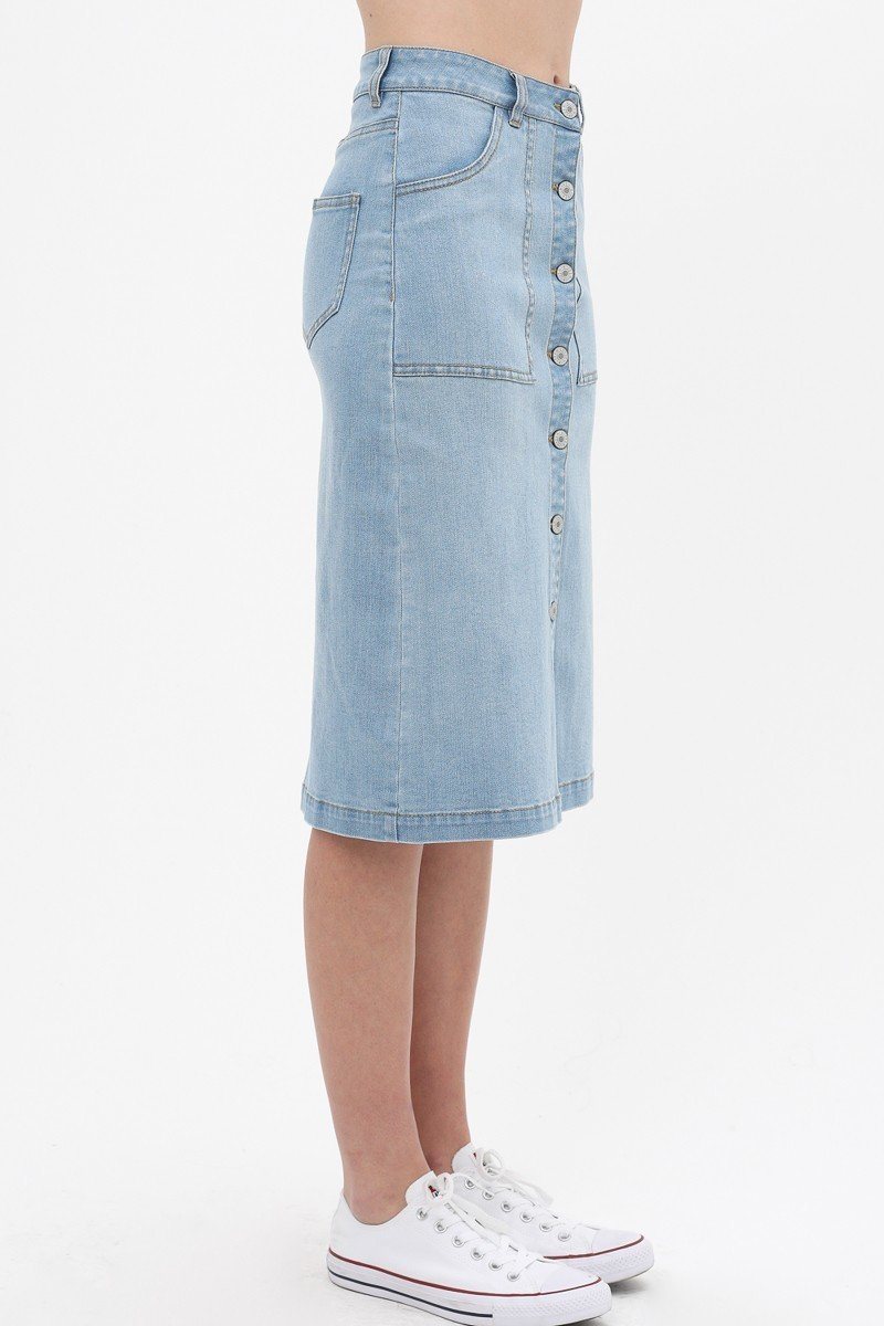 Denim Mid Thigh Length Skirt With Button Down Front Detail - Absolute Fashion 2020