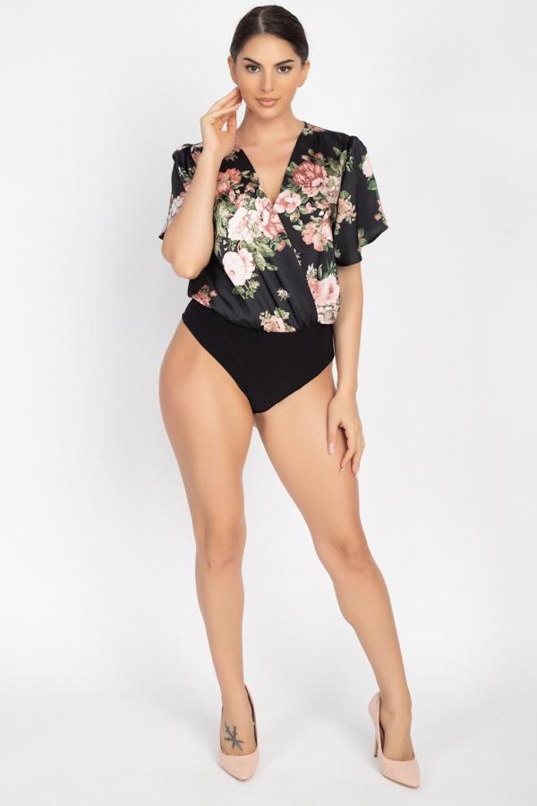 Floral Print Front Warp Bodysuit - Absolute Fashion 2020