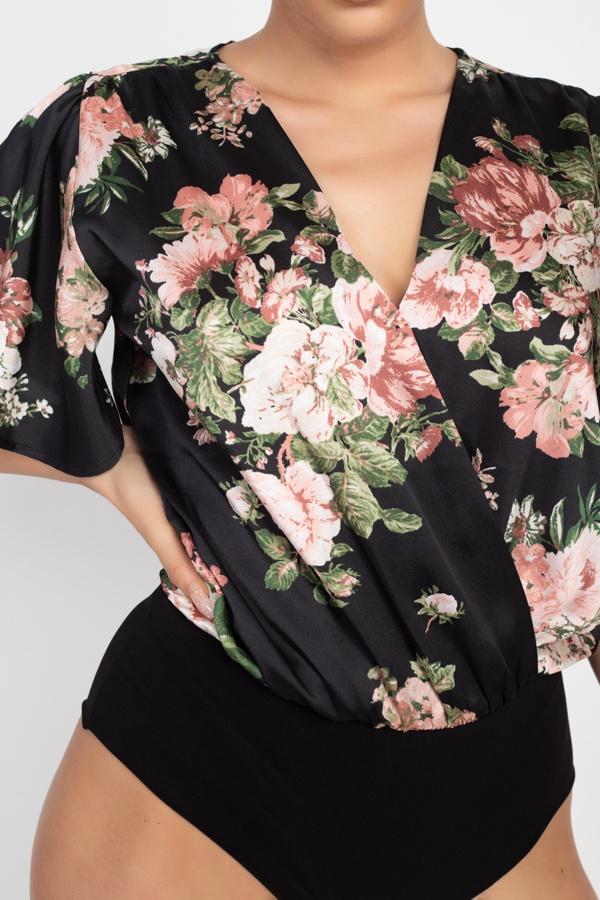 Floral Print Front Warp Bodysuit - Absolute Fashion 2020