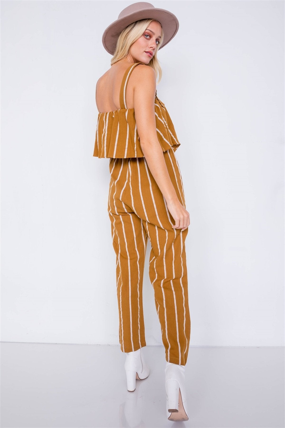 Stripe Buckle Shoulder Wide Leg Jumpsuit - Absolute Fashion 2020
