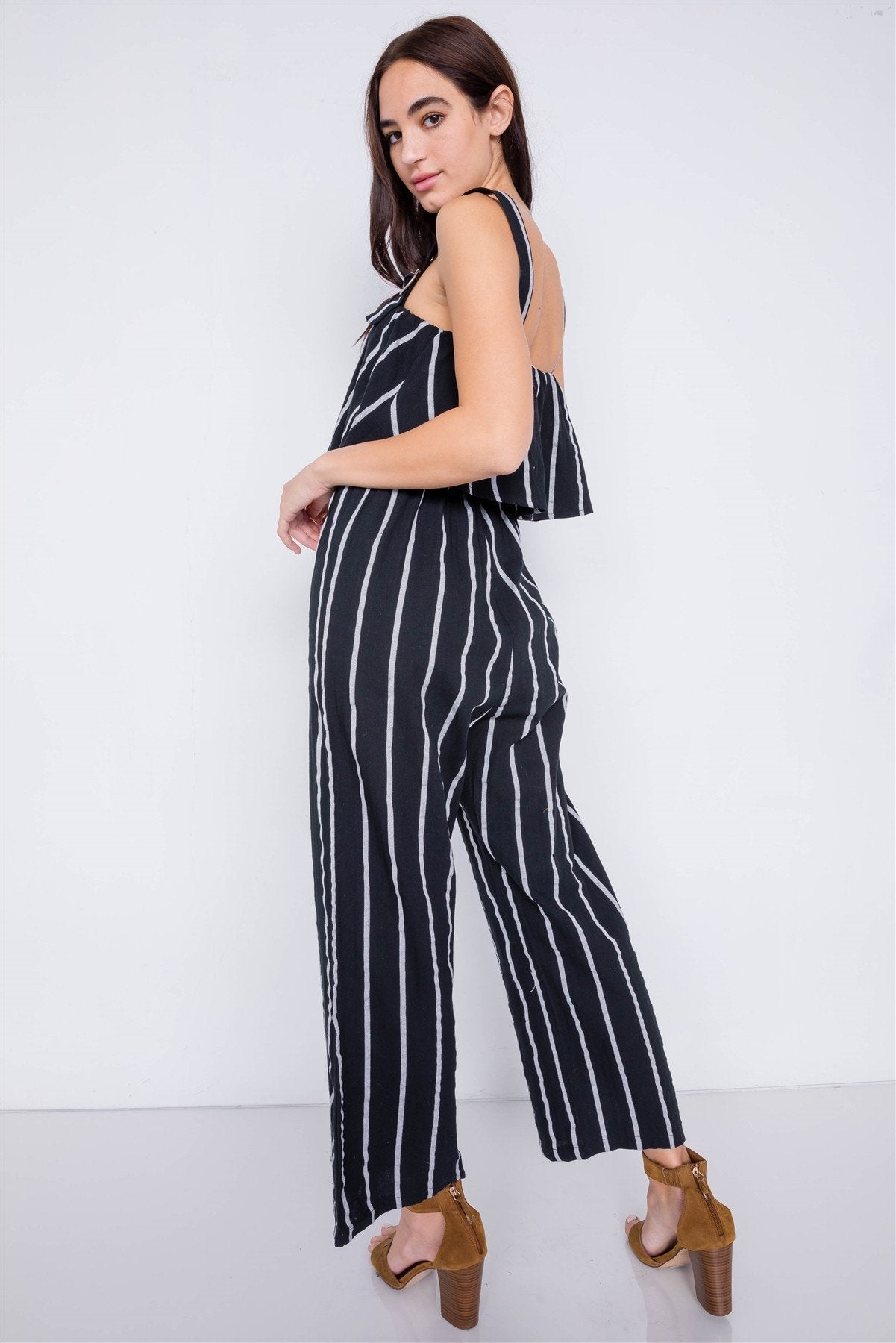 Stripe Buckle Shoulder Wide Leg Jumpsuit - Absolute Fashion 2020