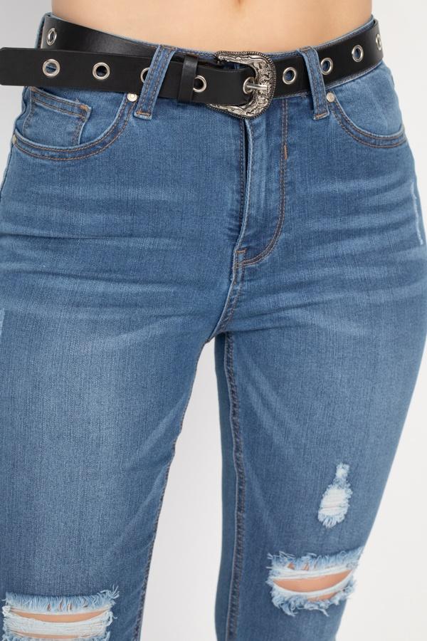 High Waist Belted Skinny Jeans - Absolute Fashion 2020