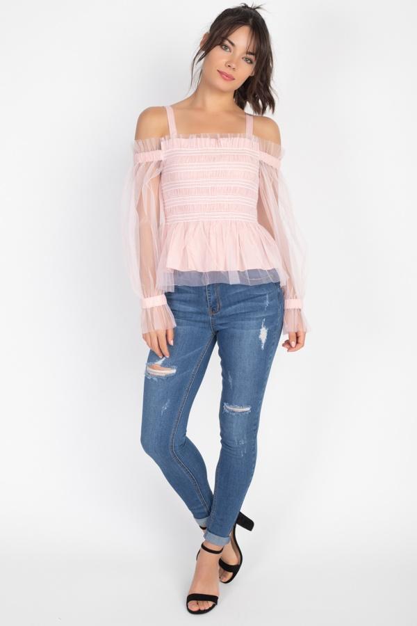 Sheer Mesh Open Shoulder Top - Absolute Fashion 2020