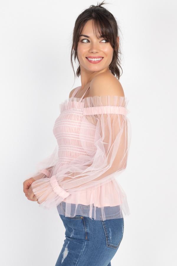 Sheer Mesh Open Shoulder Top - Absolute Fashion 2020