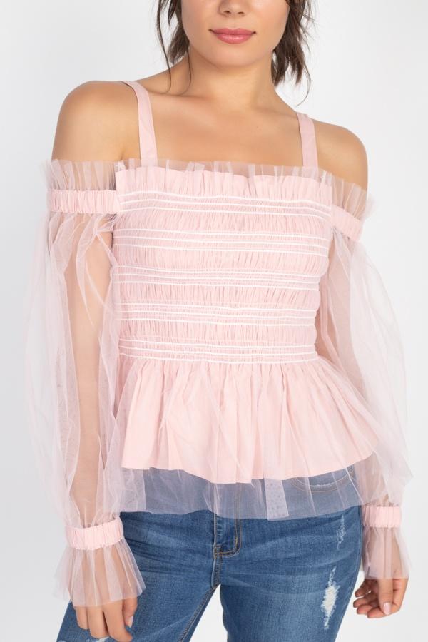 Sheer Mesh Open Shoulder Top - Absolute Fashion 2020