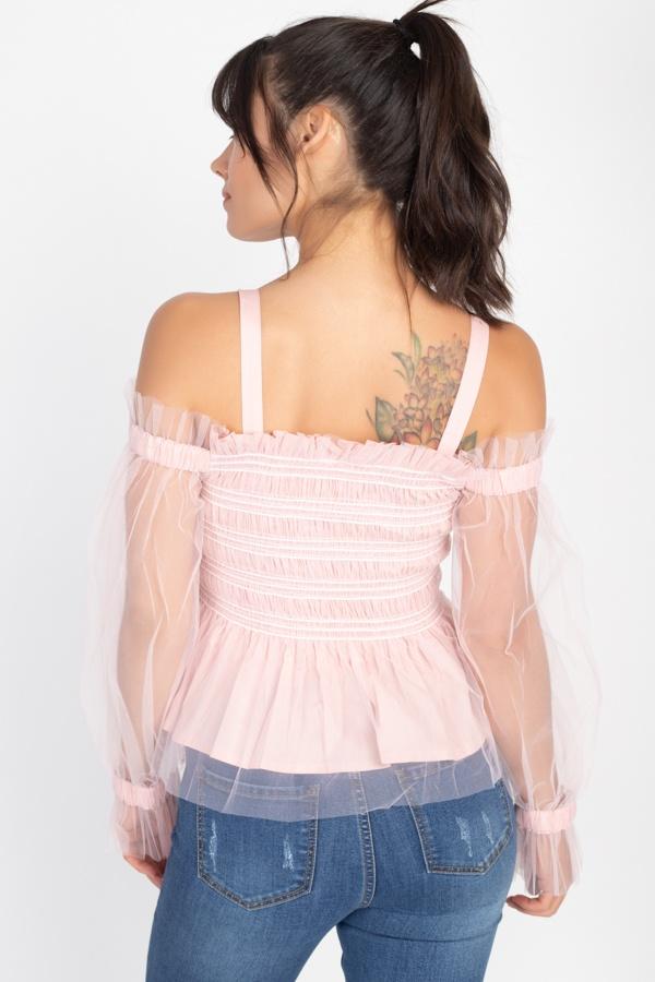 Sheer Mesh Open Shoulder Top - Absolute Fashion 2020