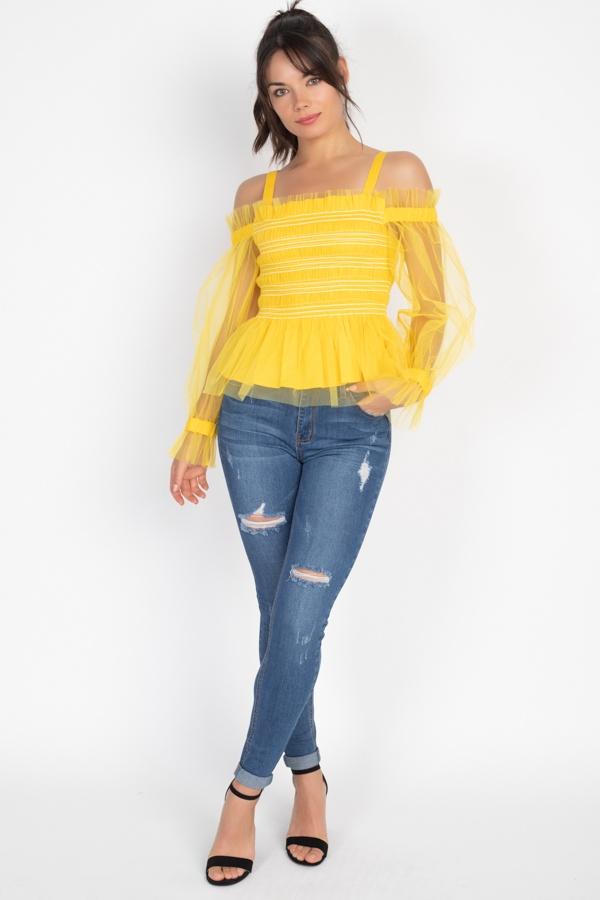 Sheer Mesh Open Shoulder Top - Absolute Fashion 2020