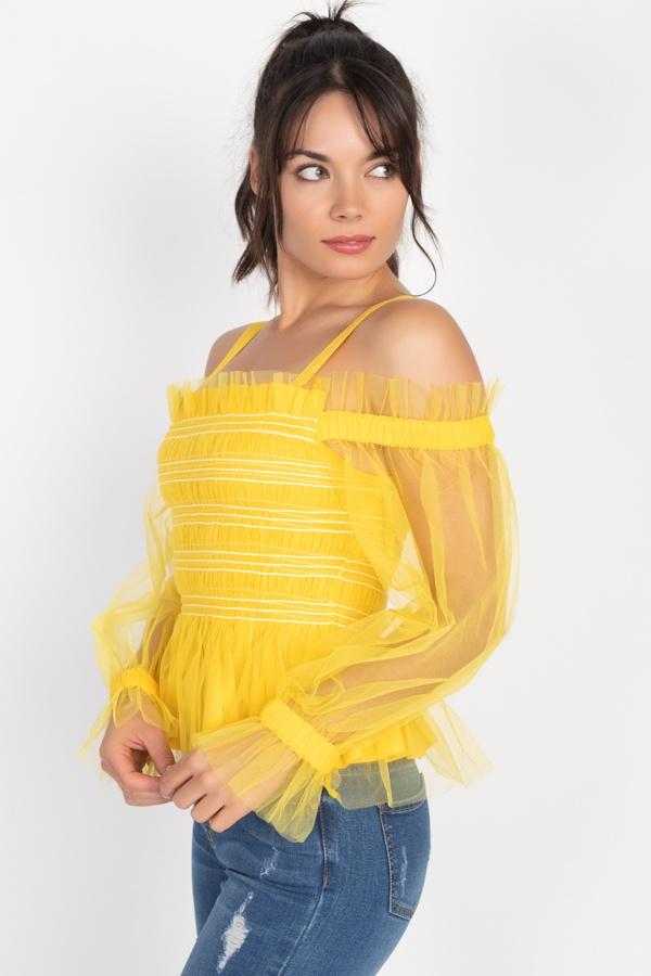 Sheer Mesh Open Shoulder Top - Absolute Fashion 2020