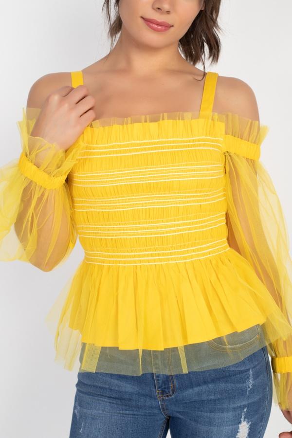 Sheer Mesh Open Shoulder Top - Absolute Fashion 2020