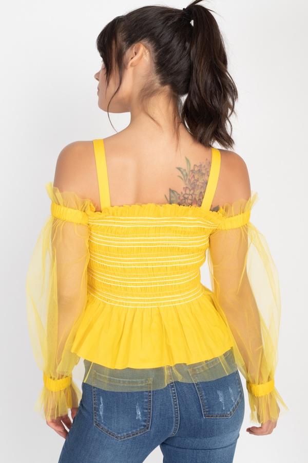 Sheer Mesh Open Shoulder Top - Absolute Fashion 2020