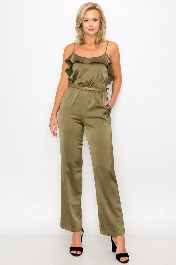 Ruffle Trim Belted Jumpsuit - Absolute Fashion 2020
