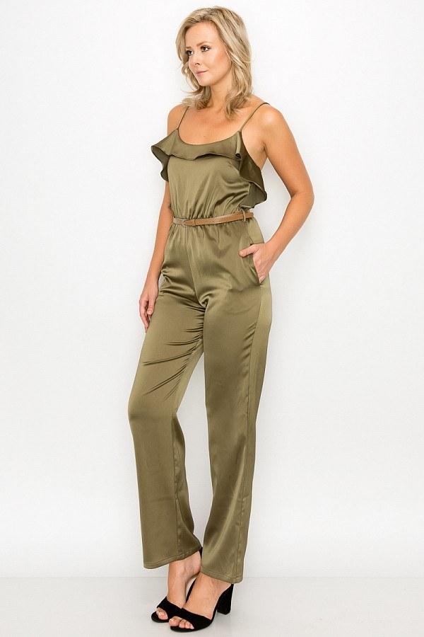 Ruffle Trim Belted Jumpsuit - Absolute Fashion 2020