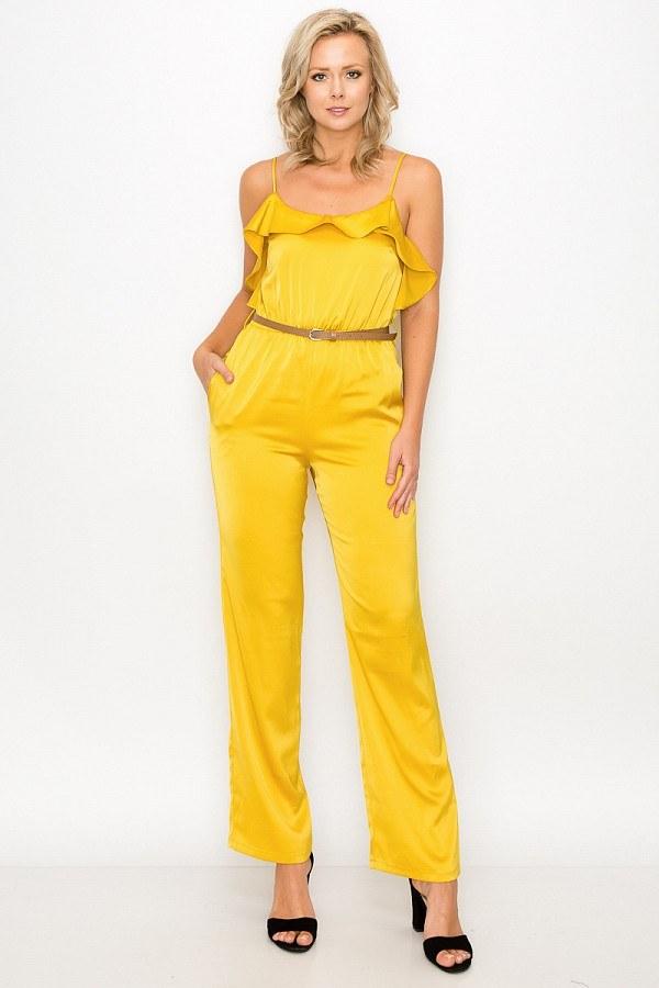 Ruffle Trim Belted Jumpsuit - Absolute Fashion 2020