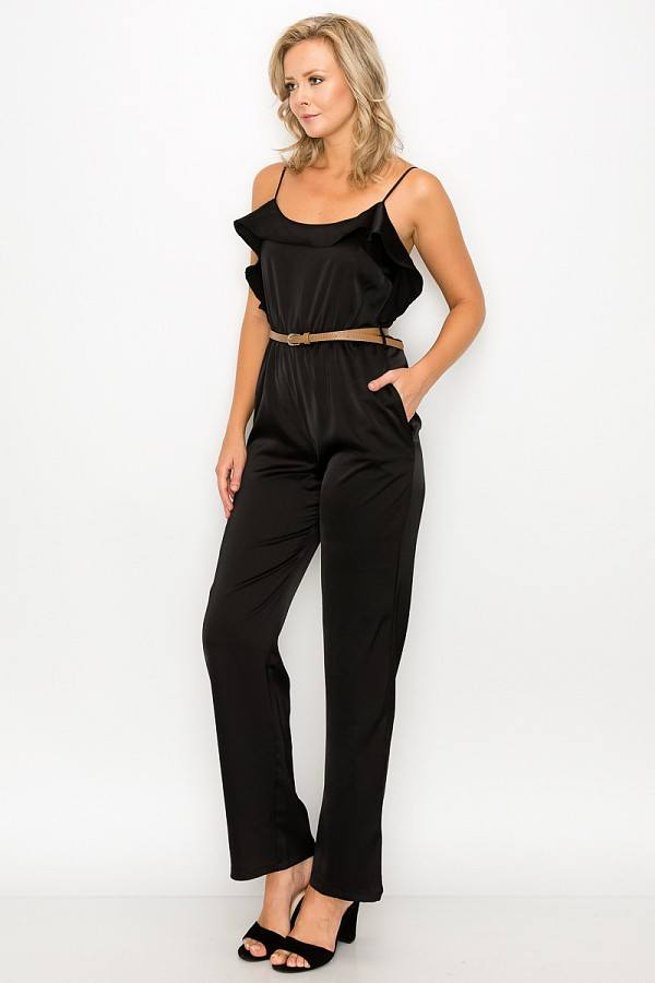 Ruffle Trim Belted Jumpsuit - Absolute Fashion 2020