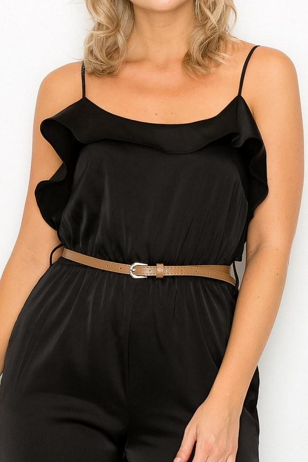 Ruffle Trim Belted Jumpsuit - Absolute Fashion 2020
