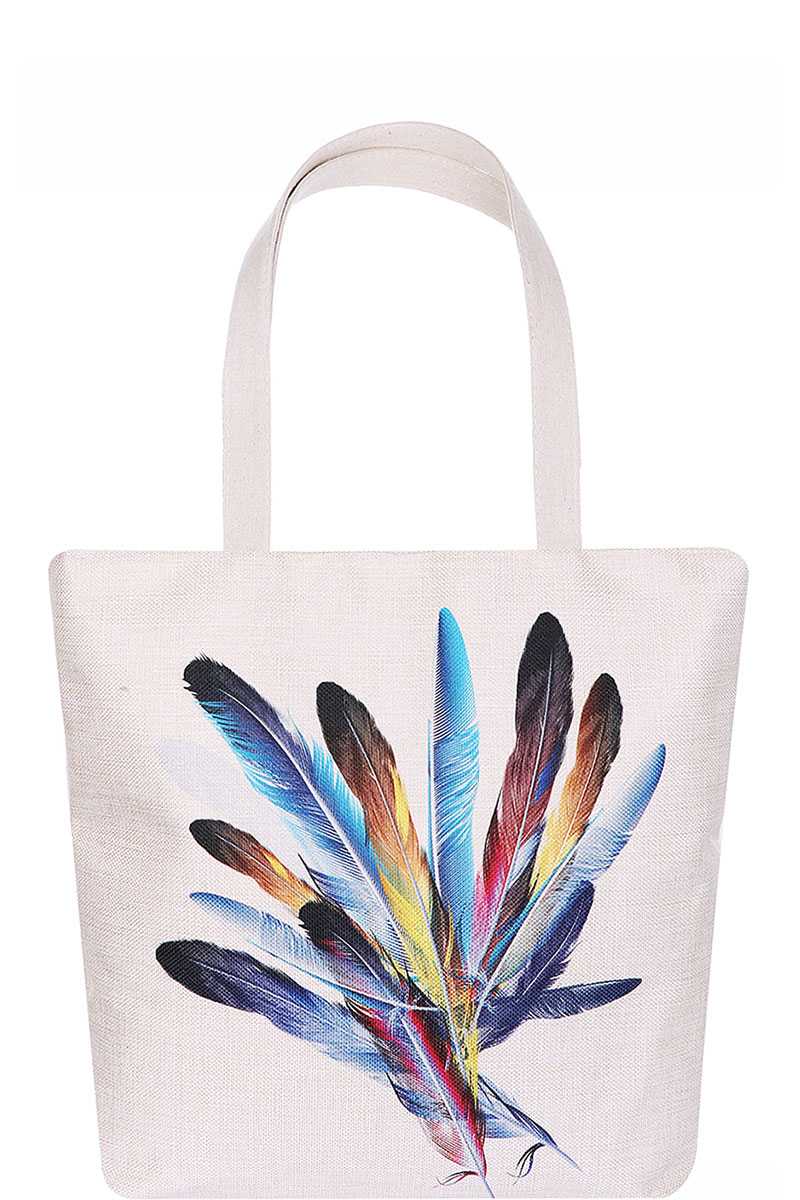 Chic Multi Color Feather Print Ecco Tote Bag - Absolute Fashion 2020