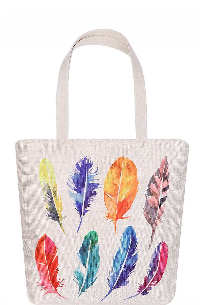 Fashion Multi Color Feather Water Color Print Ecco Tote Bag - Absolute Fashion 2020