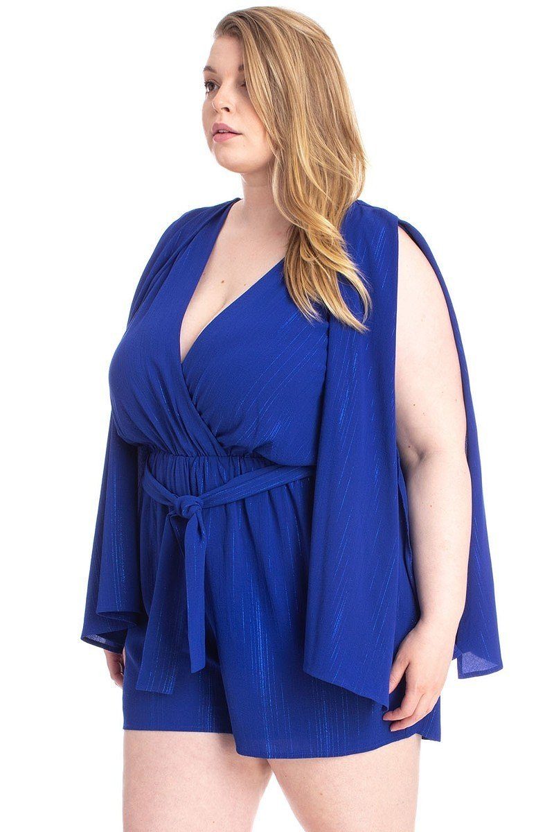 Shimmer Fabric Draped Open Sleeve Romper - Absolute Fashion 2020