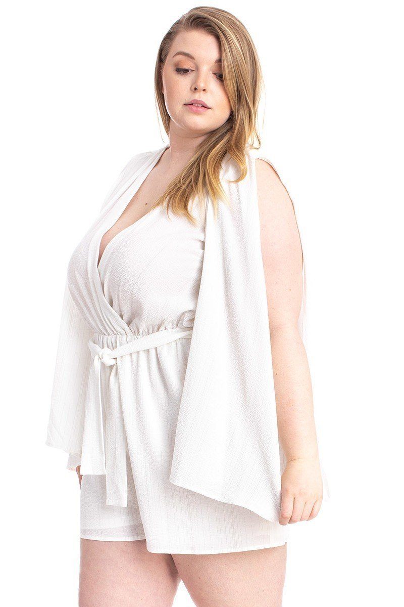 Shimmer Fabric Draped Open Sleeve Romper - Absolute Fashion 2020