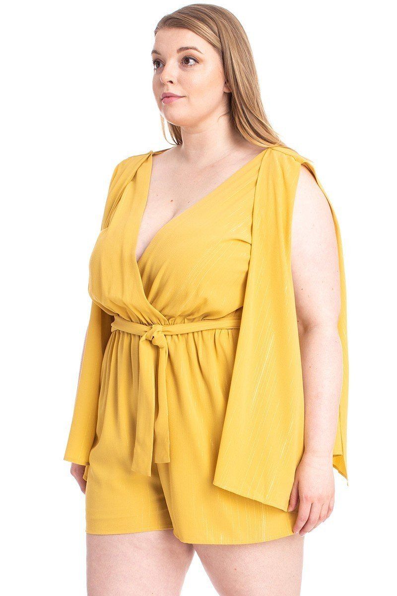 Shimmer Fabric Draped Open Sleeve Romper - Absolute Fashion 2020