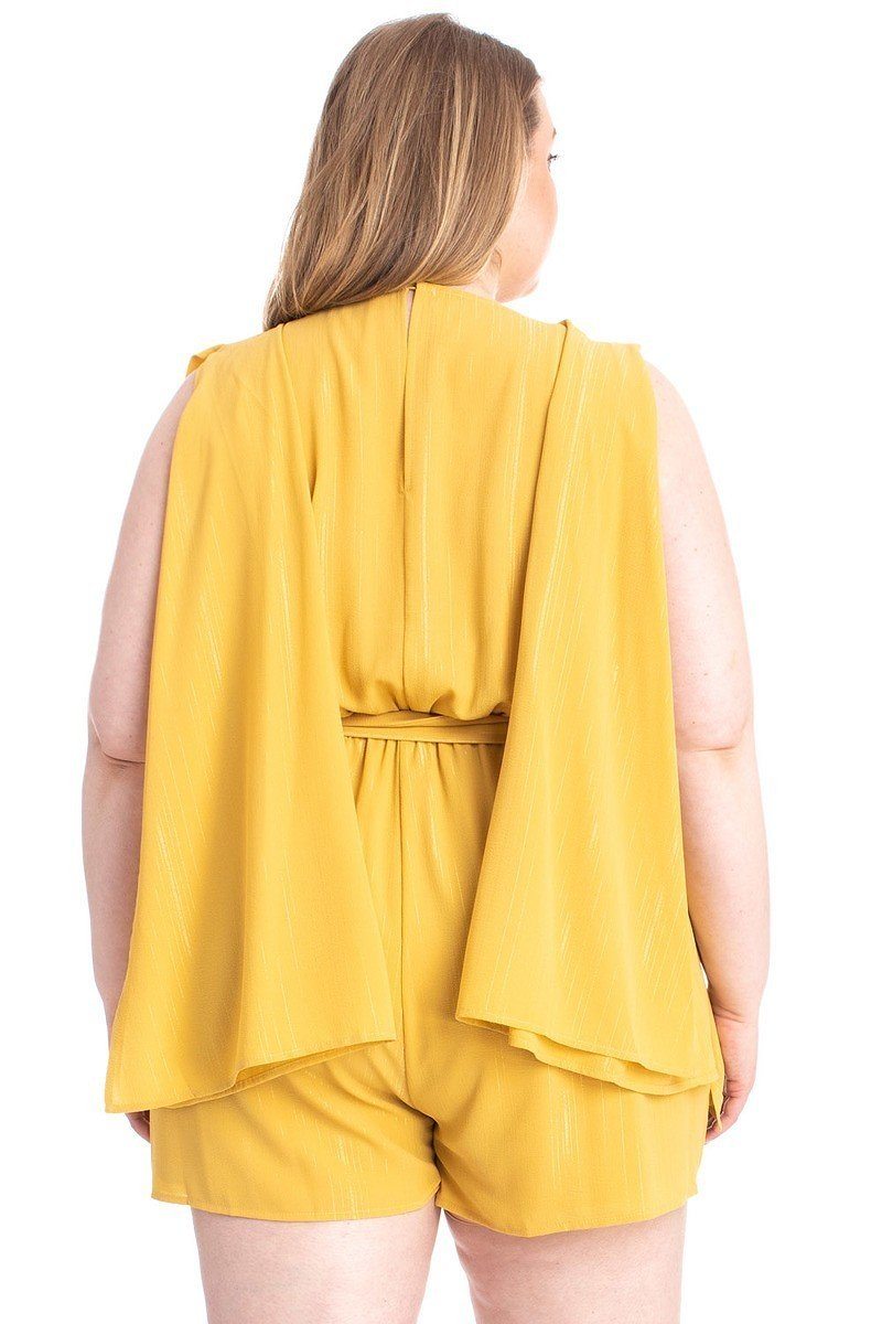 Shimmer Fabric Draped Open Sleeve Romper - Absolute Fashion 2020