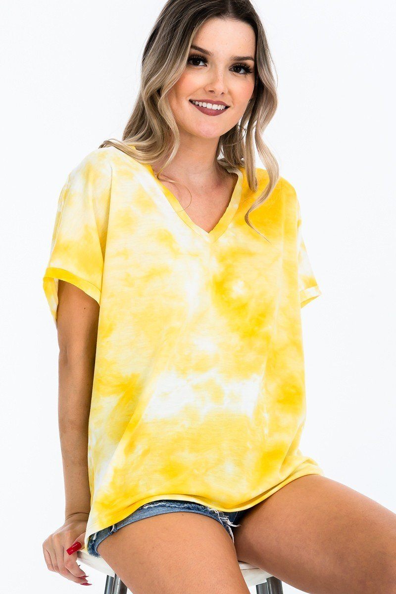 Tie-dye Top Featured In A V-neckline And Cuff Sort Sleeves - Absolute Fashion 2020