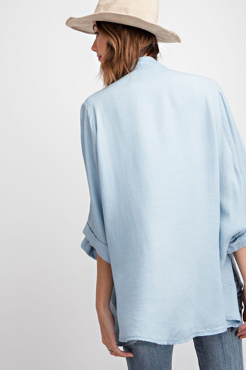Soft And Lightweight Dolman Slvs Washed Denim Linen Look Open Cardigan - Absolute Fashion 2020
