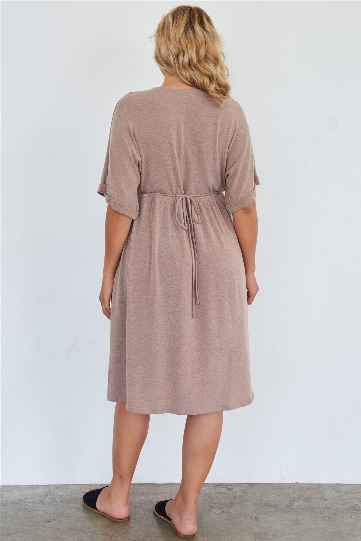 Comfy Mocha Fleece Short Sleeve Knee Length Button Up Dress - Absolute Fashion 2020