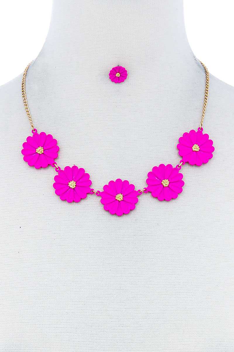 Fashion Cute Multi Tender Flower Necklace And Earring Set - Absolute Fashion 2020