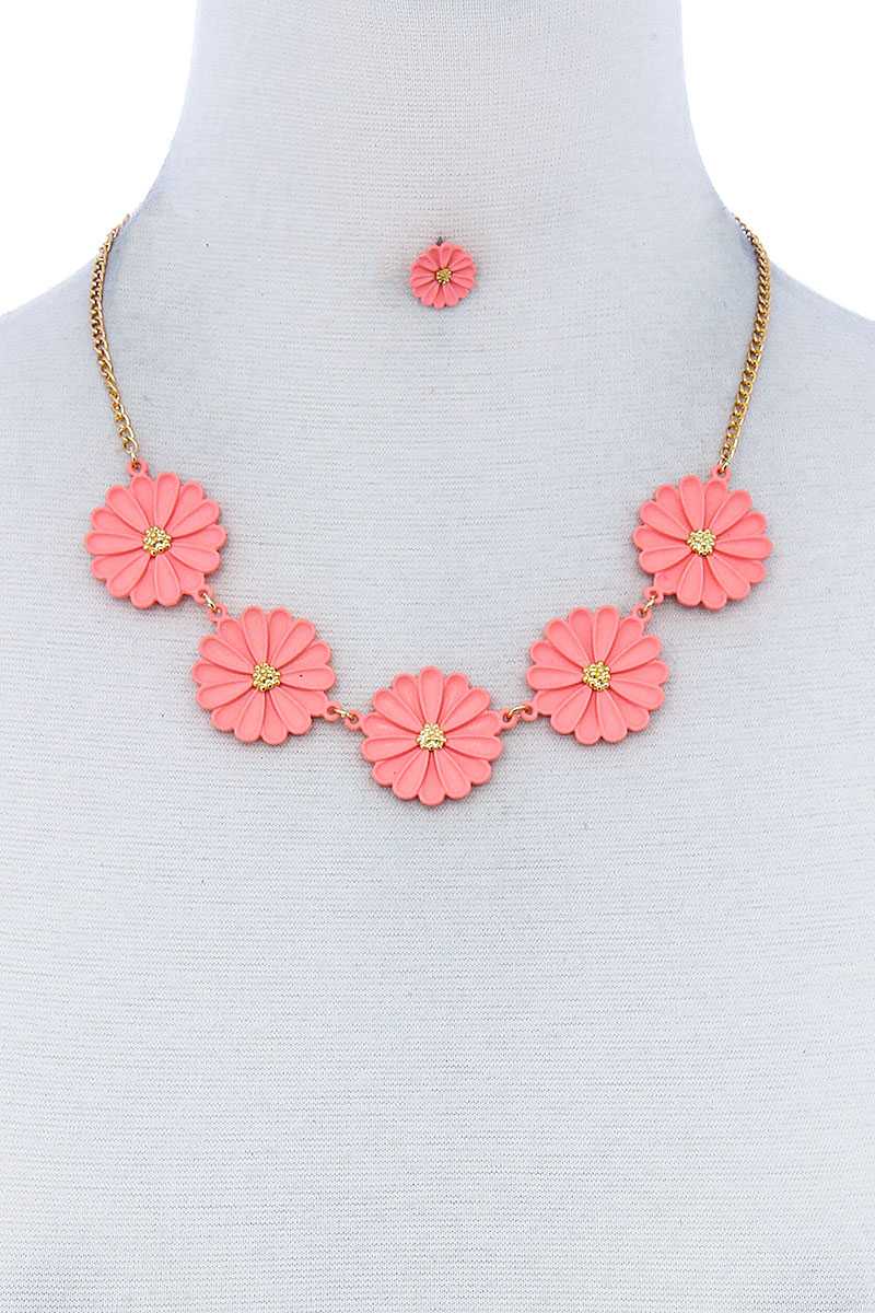 Fashion Cute Multi Tender Flower Necklace And Earring Set - Absolute Fashion 2020