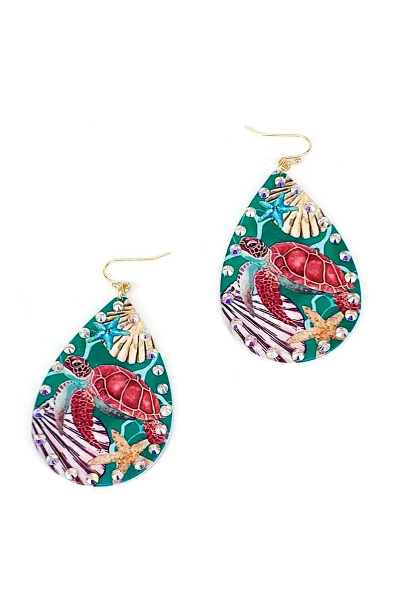 Designer Fashion Sea Turtle Print Tear Drop Earring - Absolute Fashion 2020