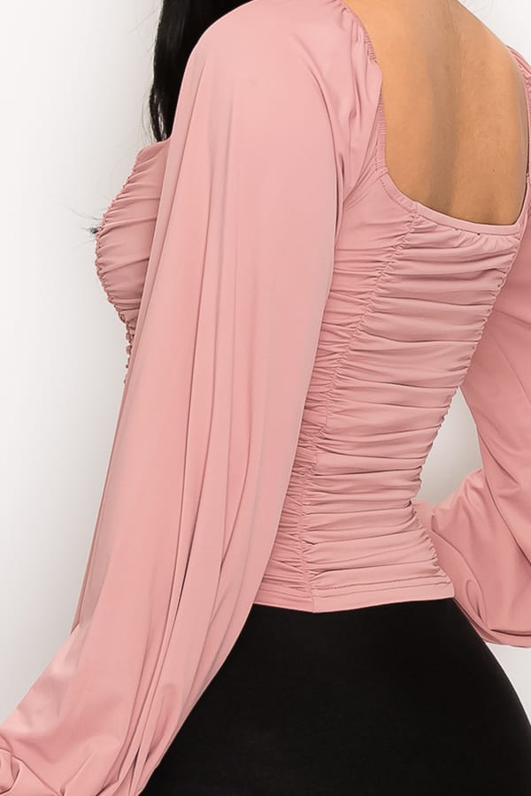 Ruched Sweetheart Neck Long Sleeve Top - Absolute Fashion 2020