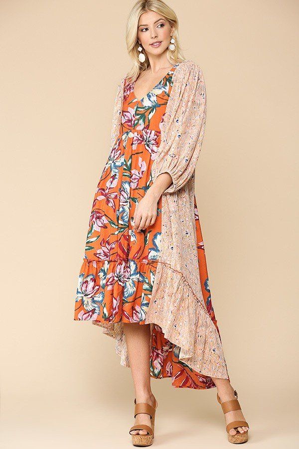 Floral Print V-neck Side Pocket Ruffled Dress - Absolute Fashion 2020