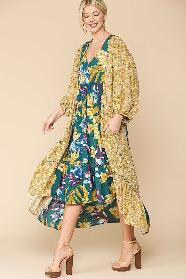 Floral Print V-neck Side Pocket Ruffled Dress - Absolute Fashion 2020