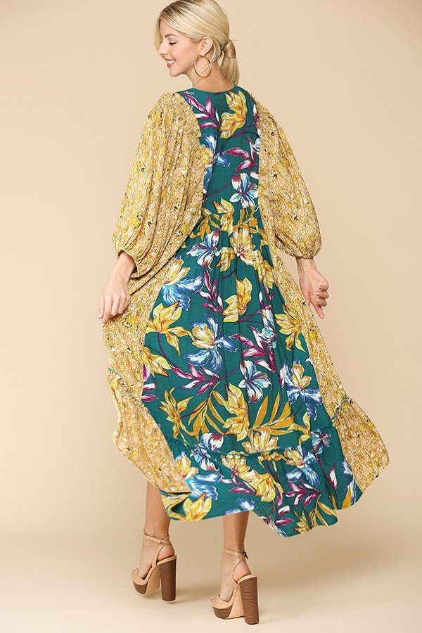 Floral Print V-neck Side Pocket Ruffled Dress - Absolute Fashion 2020
