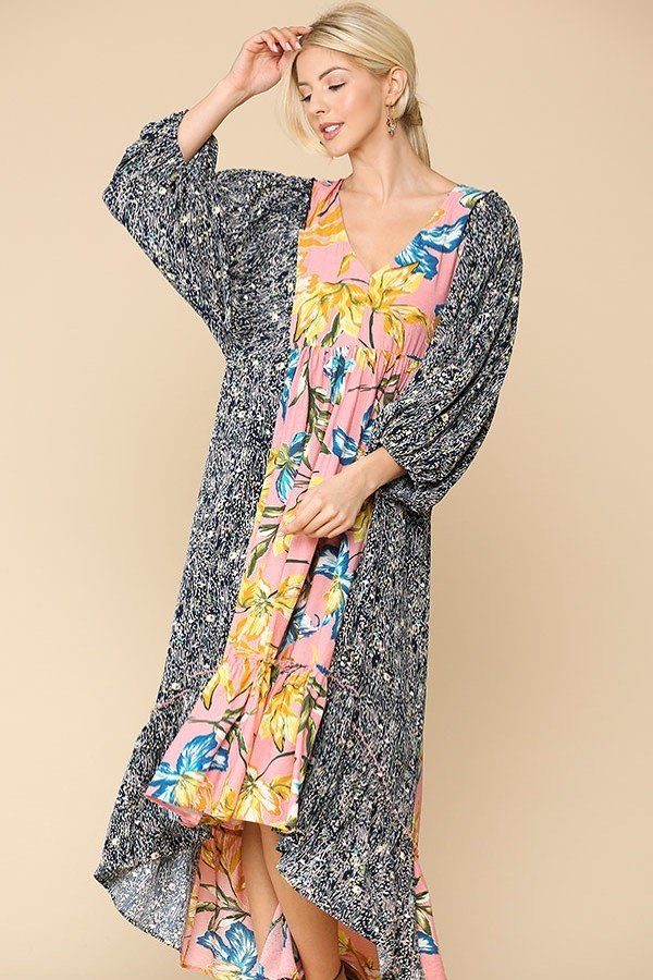 Floral Print V-neck Side Pocket Ruffled Dress - Absolute Fashion 2020