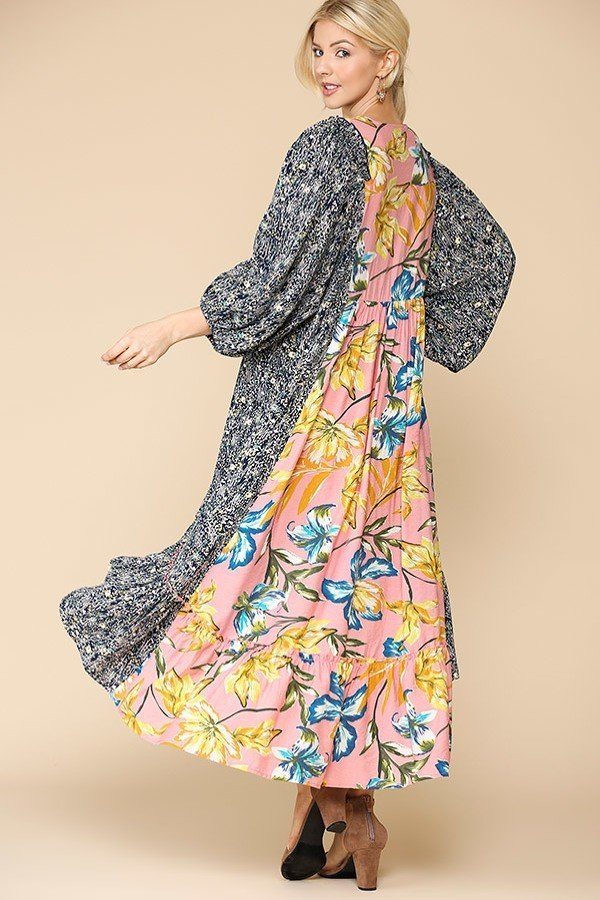 Floral Print V-neck Side Pocket Ruffled Dress - Absolute Fashion 2020