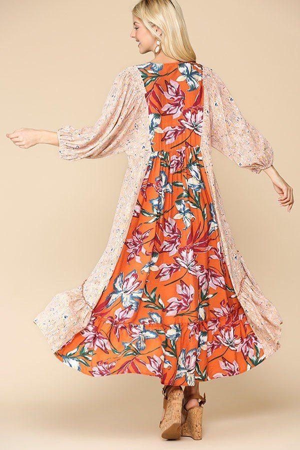 Floral Print V-neck Side Pocket Ruffled Dress - Absolute Fashion 2020