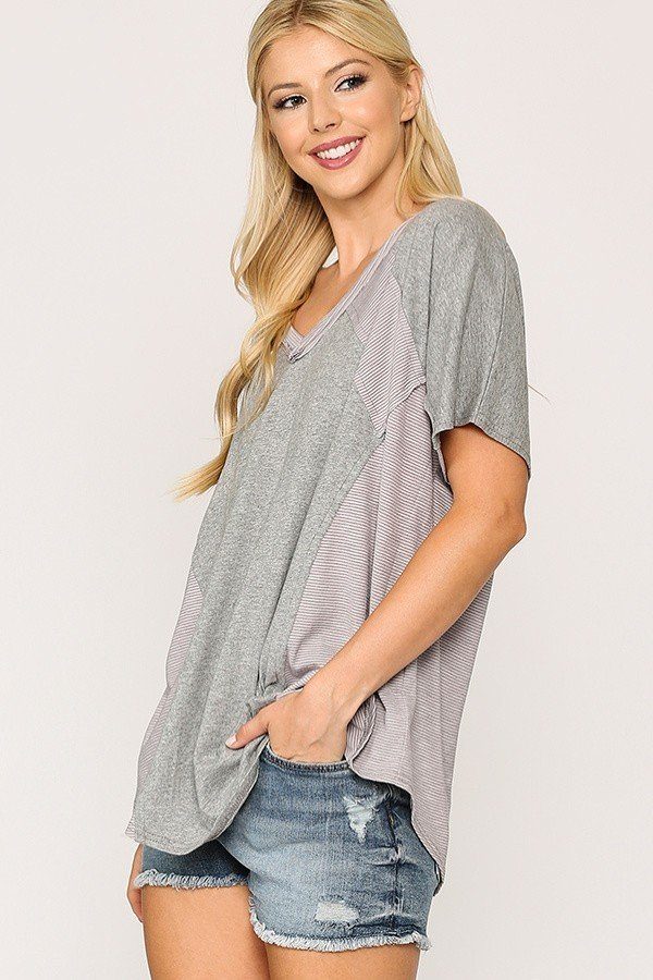 Rib Knit Mixed Dolman Sleeve Top With Round Hem - Absolute Fashion 2020