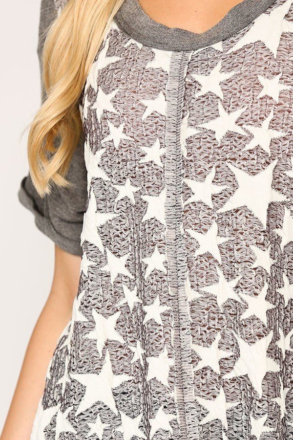 Star Textured Knit Mixed Tunic Top With Shark Bite Hem - Absolute Fashion 2020