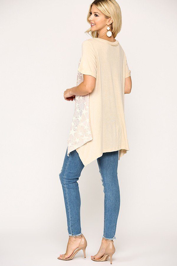 Star Textured Knit Mixed Tunic Top With Shark Bite Hem - Absolute Fashion 2020