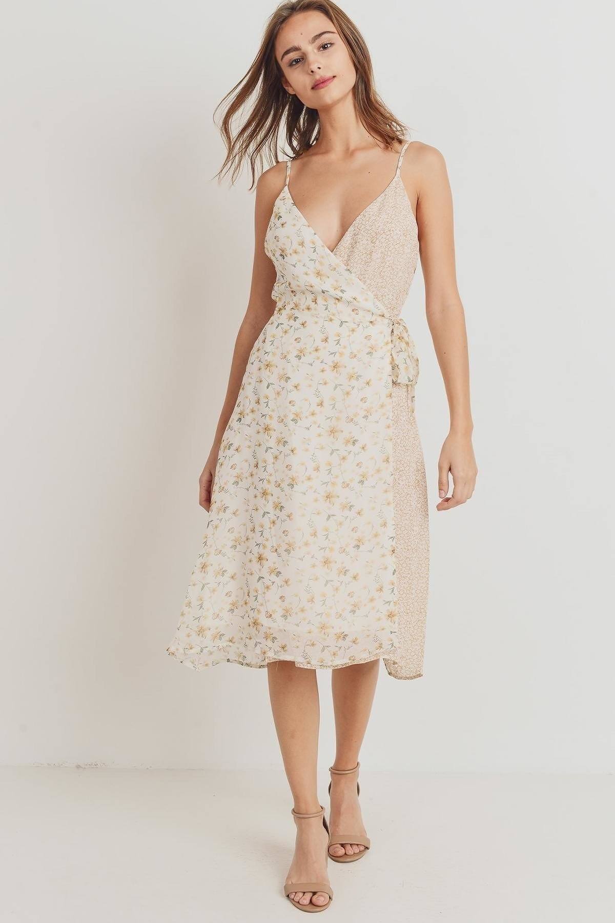 Floral Print Contrasted Side Tie Shoulder Strap Dress - Absolute Fashion 2020